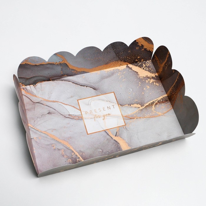 Коробка для печенья, кондитерская упаковка с PVC крышкой, &laquo;Мрамор&raquo;, 20 х 30 х 8 см