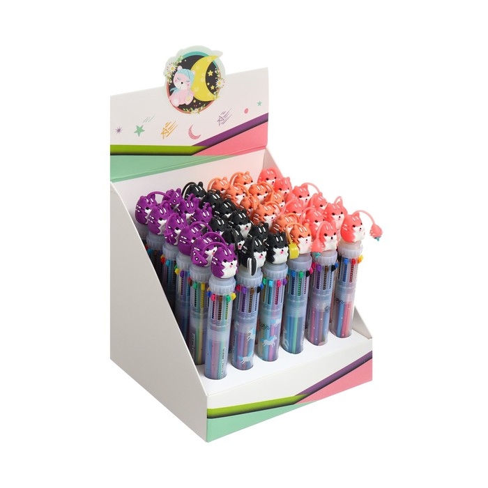 Ручка шариковая автоматическая, 10-ти цветная, Ручка шариковая автоматическая, 10-ти цветная, "Зверушки", МИКС