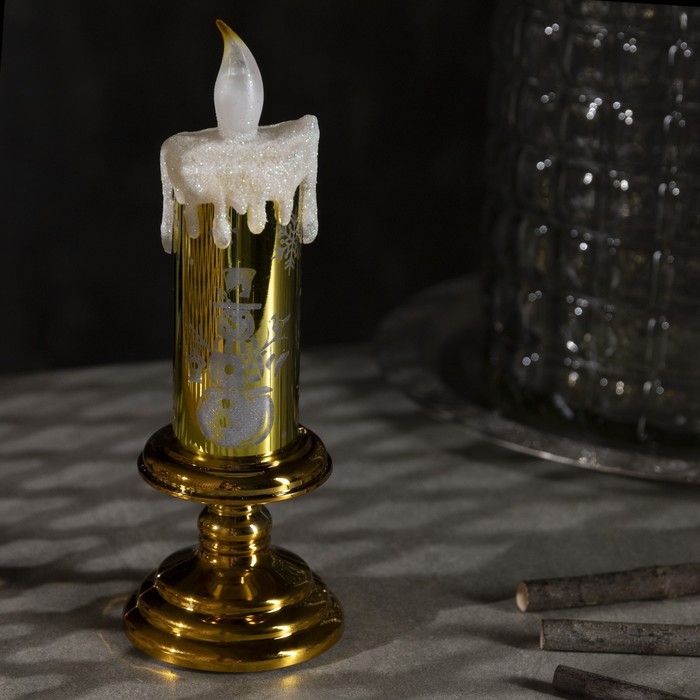 Светодиодная фигура &laquo;Свеча со снеговиком&raquo; 7 &times; 20 &times; 7 см, пластик, батарейки АААх2 (не в комплекте), свечение тёплое белое