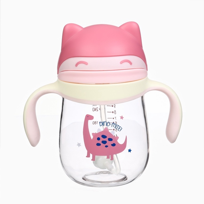Поильник детский M&B &laquo;Котик&raquo; с трубочкой, от 9 мес., 280 мл., цвет молочно-розовый