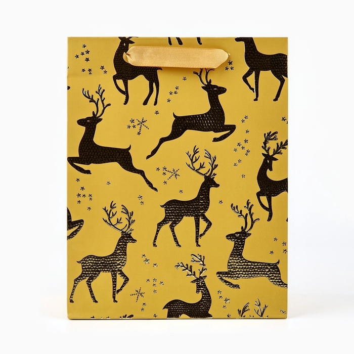 Пакет подарочный новогодний ламинированный &laquo;Олени&raquo;, MS 23 x 18 х 10 см