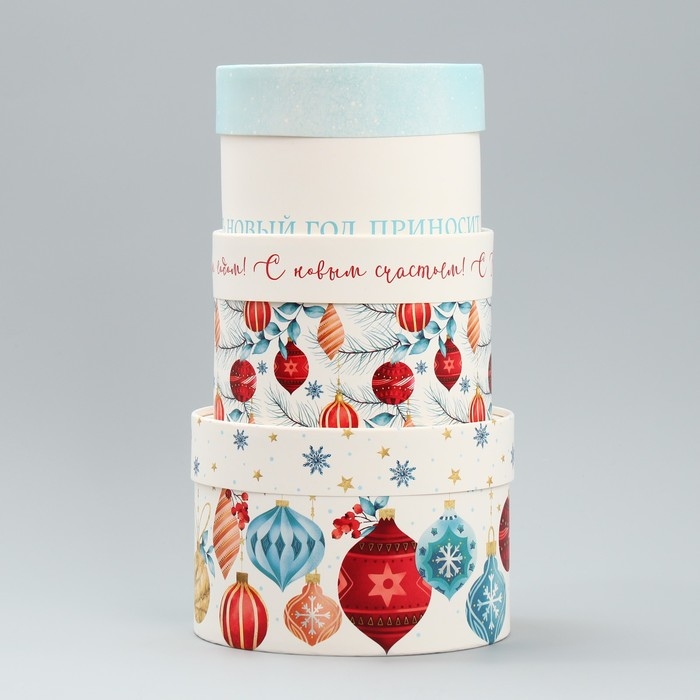 Набор шляпных коробок 3 в 1 &laquo;Яркого Нового года&raquo;, 16 х 10, 14 х 9, 13 х 8,5 см, Новый год