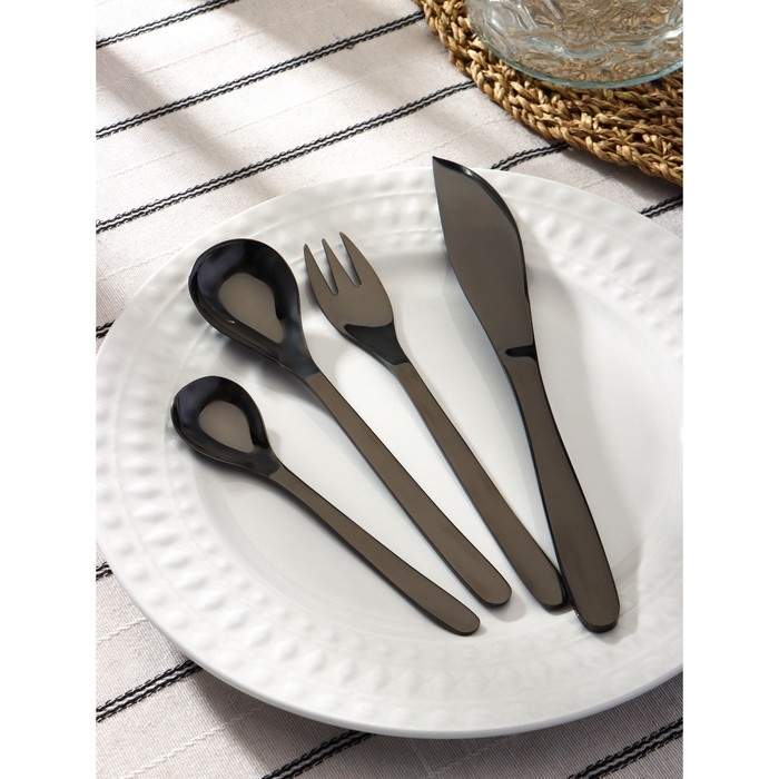 Столовые приборы из нержавеющей стали Magistro Aqua, 4 предмета, цвет чёрный Столовые приборы из нержавеющей стали Magistro Aqua, 4 предмета, цвет чёрный