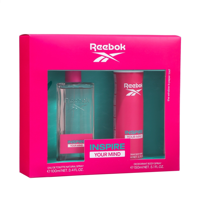 Подарочный набор косметики женский Reebok Inspire Your Min: туалетная вода, 100 мл + дезодорант, 150 мл Подарочный набор косметики женский Reebok Inspire Your Min: туалетная вода, 100 мл + дезодорант, 150 мл