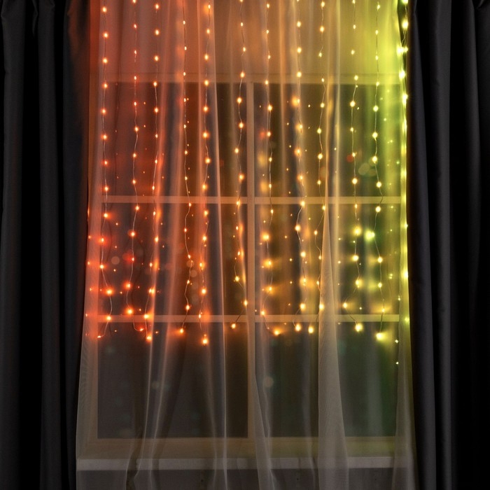 Умная гирлянда &laquo;Занавес&raquo; 2 &times; 1.5 м роса, IP20, серебристая нить, 300 LED, пульт ДУ, приложение, свечение RGB, USB