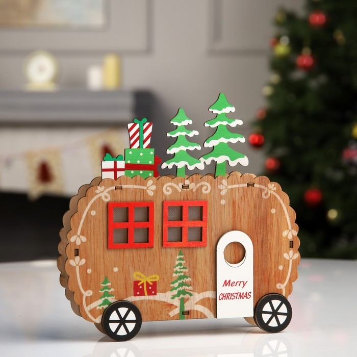 Светодиодная фигура &laquo;Фургончик&raquo; 19 &times; 17 &times; 3.5 см, дерево, батарейки CR2032 (в комплекте), свечение тёплое белое