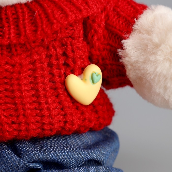 Мягкая игрушка Little Friend, новогодний мишка в красном свитере, 21 см