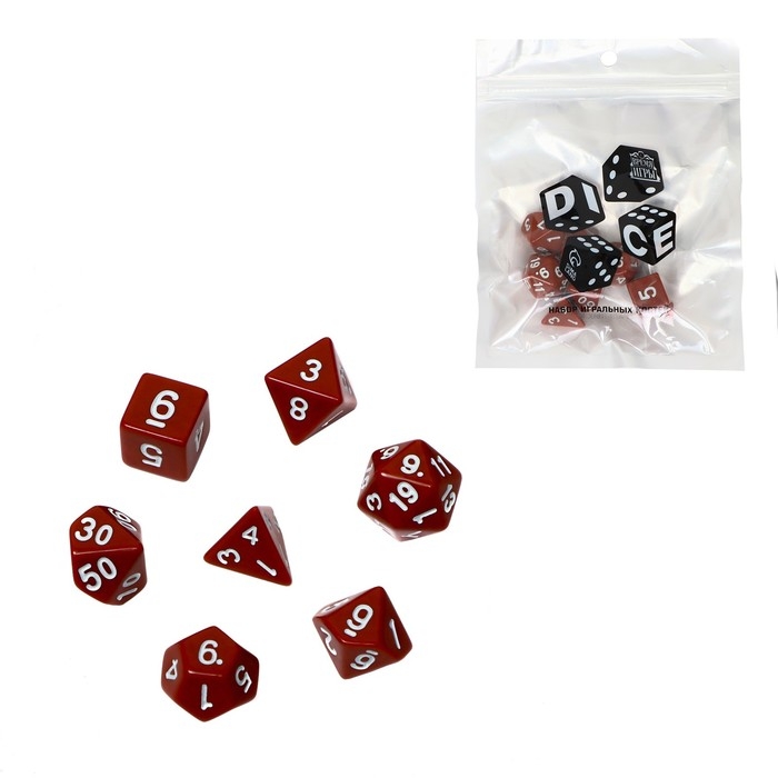 Набор кубиков для D&D (Dungeons and Dragons, ДнД) Набор кубиков для D&D (Dungeons and Dragons, ДнД) "Время игры", серия: D&D, 7 шт, бордовые