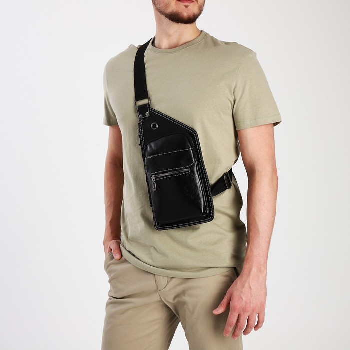 Сумка-слинг мужская из искусственной кожи, цвет чёрный Сумка-слинг мужская из искусственной кожи, цвет чёрный
