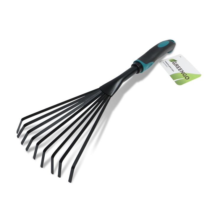 Грабли малые, веерные, пластинчатые, 9 зубцов, длина 40 см, эргономичная прорезиненная ручка, Greengo Грабли малые, веерные, пластинчатые, 9 зубцов, длина 40 см, эргономичная прорезиненная ручка, Greengo