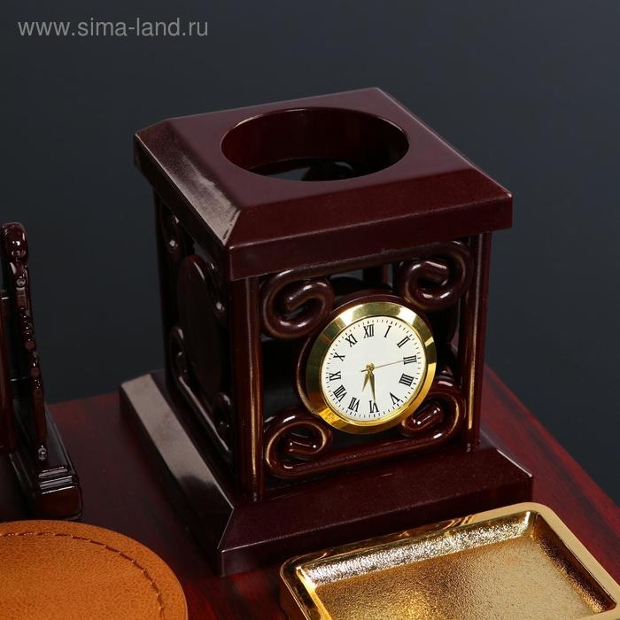 Набор настольный 6в1с визитницей и часами, вишня Набор настольный 6в1с визитницей и часами, вишня