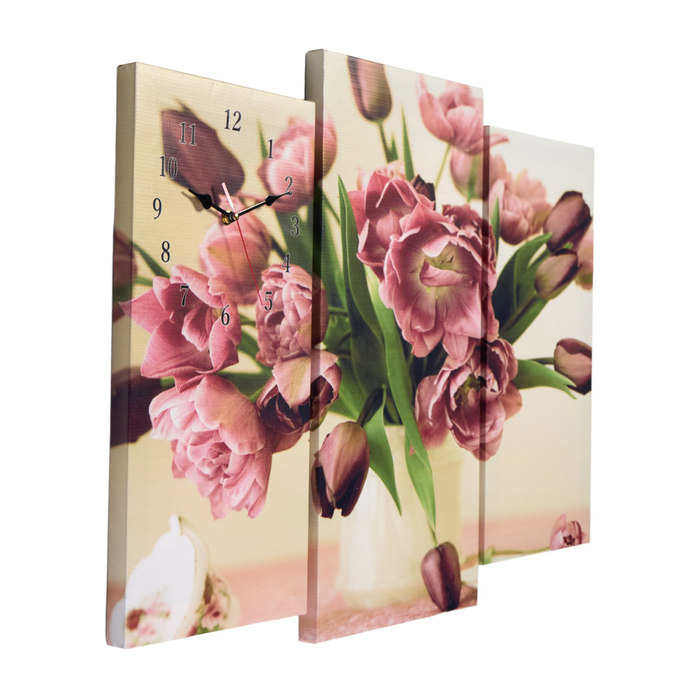 Часы-картина настенные, модульные Часы-картина настенные, модульные "Цветы в вазе", бесшумные, 60 х 80 см, триптих