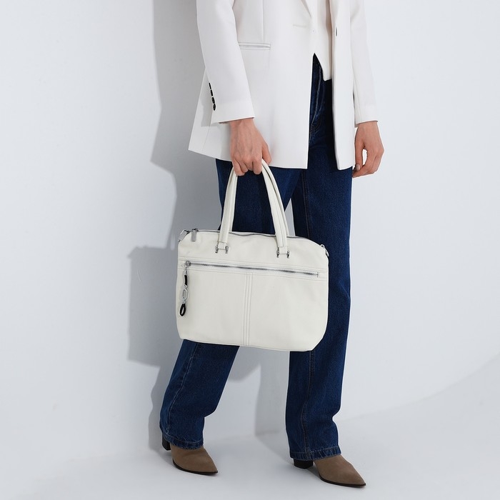 Сумка-тоут на молнии, 2 наружных кармана, цвет белый Сумка-тоут на молнии, 2 наружных кармана, цвет белый