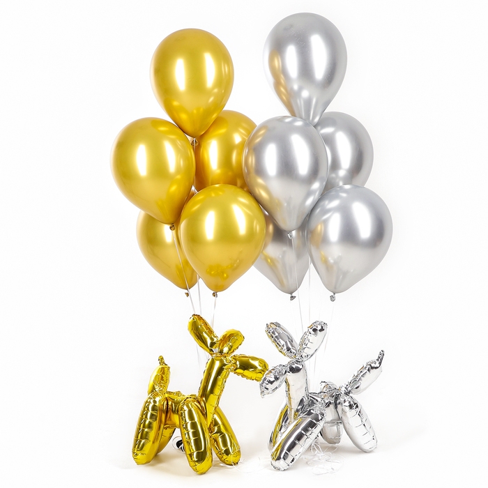Набор шаров «Надувные собаки», золото, серебро, латекс, фольга, 12 шт. Набор шаров «Надувные собаки», золото, серебро, латекс, фольга, 12 шт.