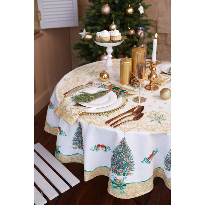 Скатерть новогодняя Этель "Golden Christmas" d=215 +/- 2см с ГМВО, 100% хлопок, саржа 190 гр/м2