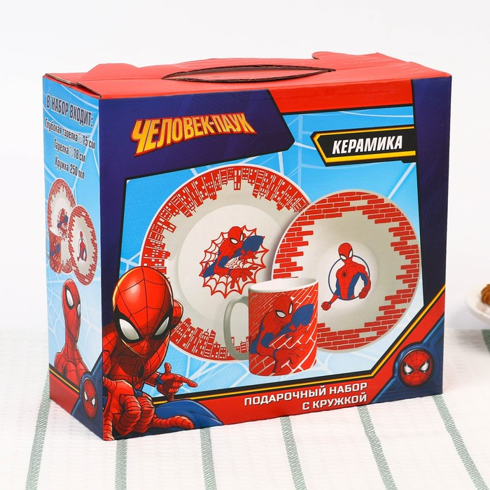 Набор посуды, 3 предмета: тарелка &Oslash; 16,5 см, миска &Oslash; 14 см, кружка 200 мл, "Ты - супергерой", Человек-паук