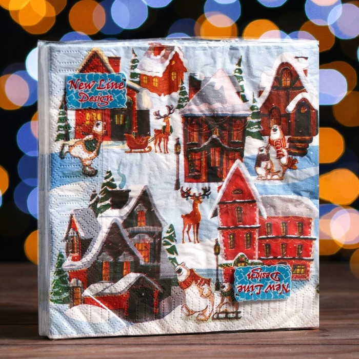 Новый год. Салфетки бумажные New Line Design &laquo;Домики&raquo;, 33х33 см, 3 слоя 20 листов
