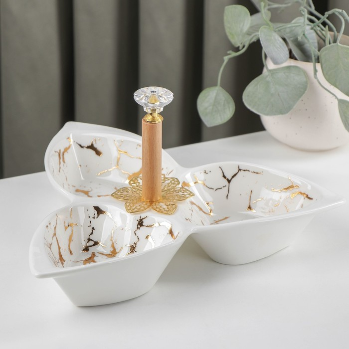 Менажница керамическая 3 ячейки «Марбл», 160 мл, 25,3×23×4,5 см, цвет белый Менажница керамическая 3 ячейки «Марбл», 160 мл, 25,3×23×4,5 см, цвет белый