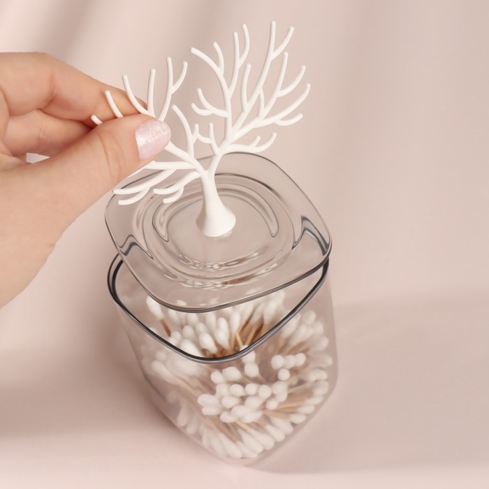 Органайзер для хранения &laquo;WOOD&raquo;, с крышкой, 9 &times; 10,8/20 см, в картонной коробке, цвет прозрачный/белый