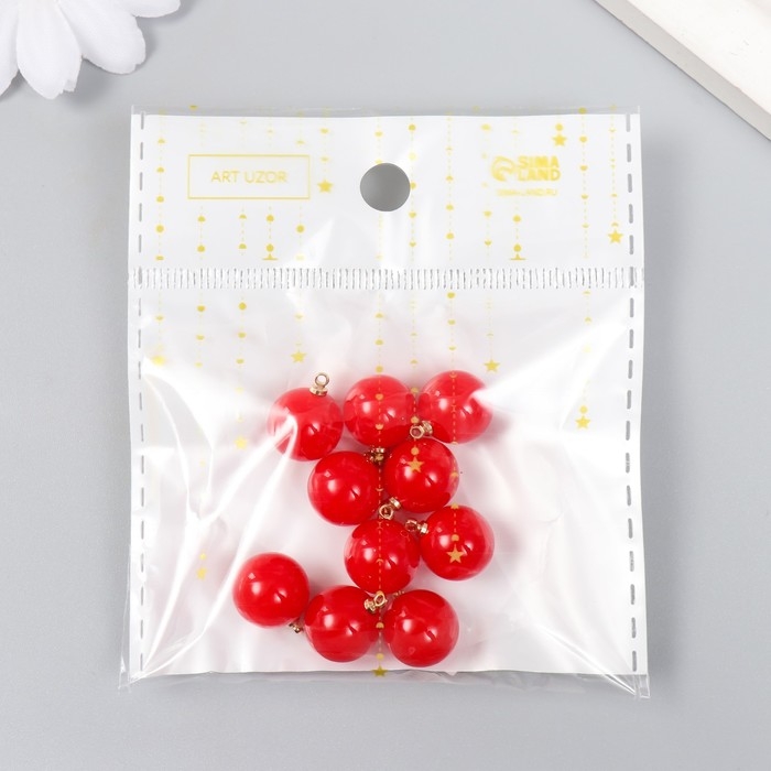 Декор для творчества пластик "Красный шарик с петелькой" набор 10 шт 1,2х1,2х1,4 см