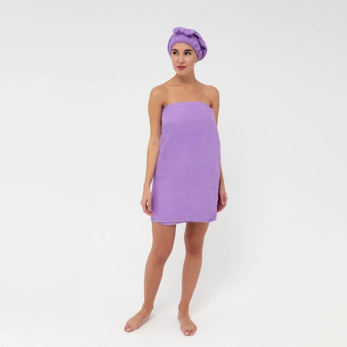 Набор для бани и ванной Этель «Вафля» полотенце 70*140 см+чалма 21*25 см, цв.фиолетовый Набор для бани и ванной Этель «Вафля» полотенце 70*140 см+чалма 21*25 см, цв.фиолетовый