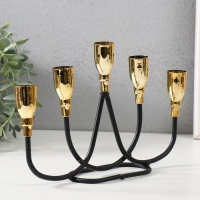 Подсвечник металл на 5 свечей "Пелей" чёрный с золотом 24,5х5,8х15,5 см
