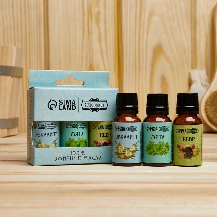 Набор эфирных масел эвкалипт, мята, кедр, Набор эфирных масел эвкалипт, мята, кедр, "Добропаровъ", 3 шт по 17 мл