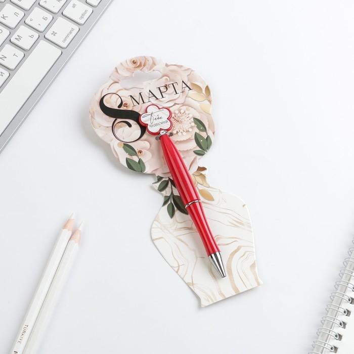 Ручка шариковая синяя паста «Цветок»,пластик, на подложке 8 марта Ручка шариковая синяя паста «Цветок»,пластик, на подложке 8 марта