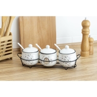 Банки керамические для специй на металлической подставке &laquo;Ёжик&raquo;, 200 мл, 3 шт