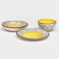 Набор посуды "Восточный", керамика, желтый, 18 предметов: 6 шт-20 см, 6 шт-25 см, 6 шт-15 см 700 мл , 1 сорт, Иран Набор посуды "Восточный", керамика, желтый, 18 предметов: 6 шт-20 см, 6 шт-25 см, 6 шт-15 см 700 мл , 1 сорт, Иран