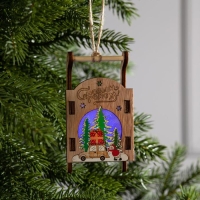 Ёлочная игрушка &laquo;Сани с Дедом Морозом и машиной&raquo;, от батареек, свечение RGB