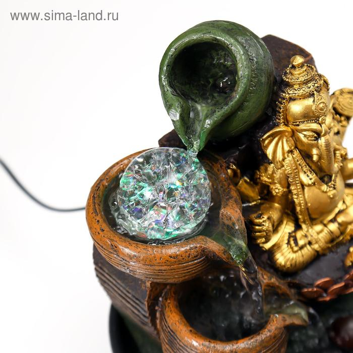 Фонтан настольный от сети, подсветка "Золотой Ганеша в лотосе у водопада" 28х19х19 см