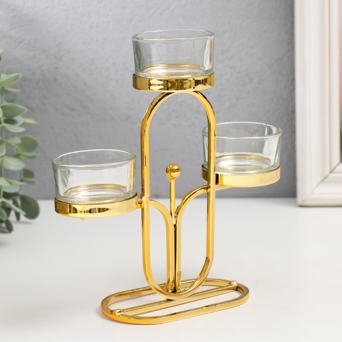 Подсвечник металл на 3 свечи "Овал" d=4,5 см золото 6х15х17 см