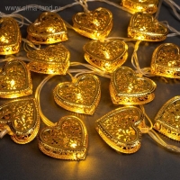 Гирлянда &laquo;Нить&raquo; 4 м с насадками &laquo;Сердечко&raquo;, IP20, прозрачная нить, 20 LED, свечение тёплое белое, 8 режимов, 220 В