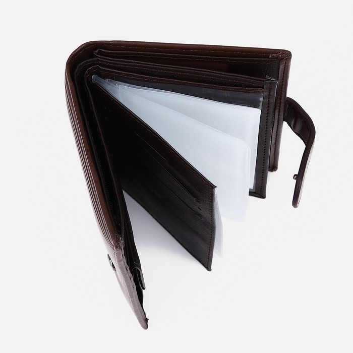 Портмоне мужское на кнопке, 3 в 1, для автодокументов, паспорта, карт, купюр, цвет коричневый Портмоне мужское на кнопке, 3 в 1, для автодокументов, паспорта, карт, купюр, цвет коричневый