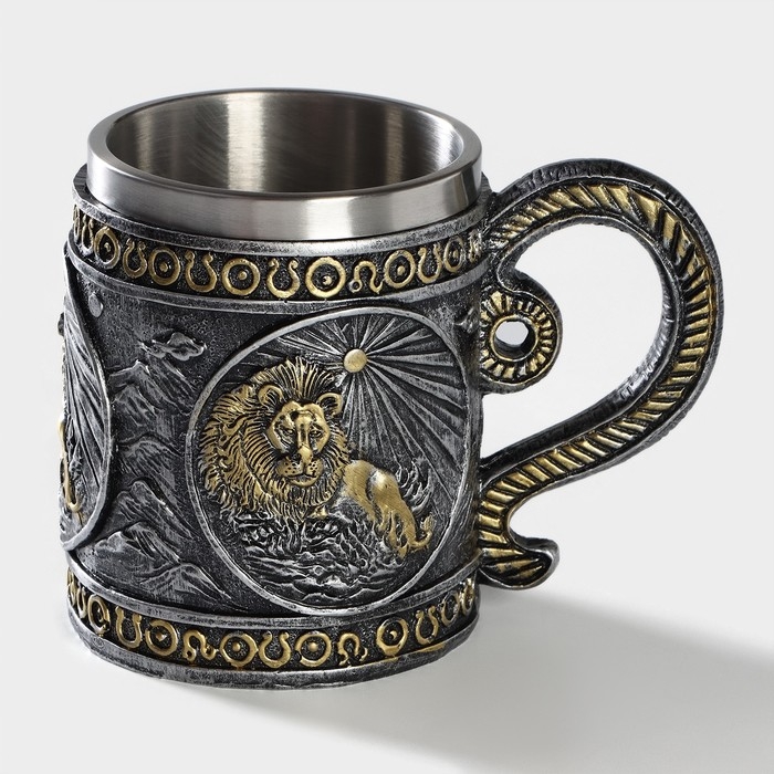 Кружка из нержавеющей стали «Лев», 400 мл, цвет серебристый Кружка из нержавеющей стали «Лев», 400 мл, цвет серебристый