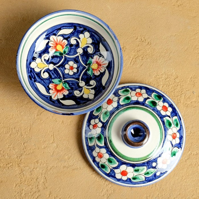 Набор чайный Риштан, 9 предм: чайник 1л., 6 пиал 9,5см, конфетница 23см, сахарница 250м