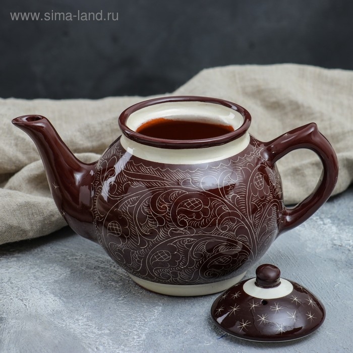 Чайник Риштанская Керамика Чайник Риштанская Керамика "Узоры", 700 мл, коричневый
