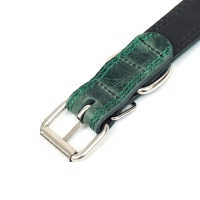 Ошейник кожанный двухслойный 3 см, ОШ 35-47 см, изумрудный Ошейник кожанный двухслойный 3 см, ОШ 35-47 см, изумрудный