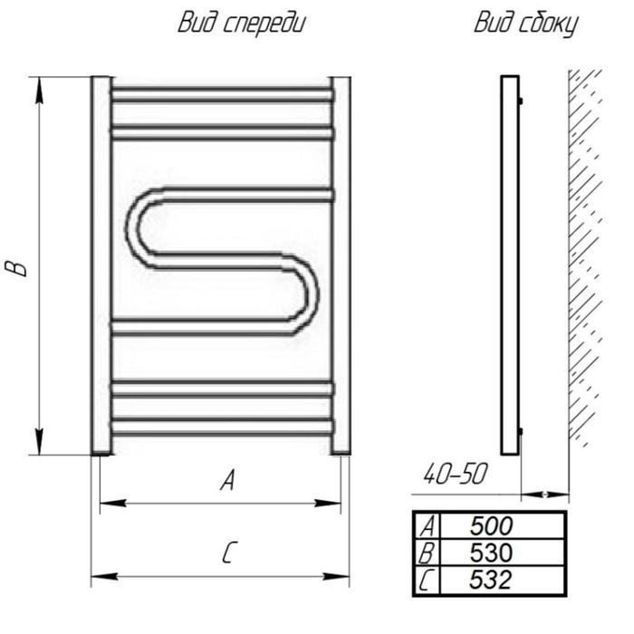 Полотенцесушитель водяной ТЕРА "Лиана" 500х600, внутренняя резьба 1/2"
