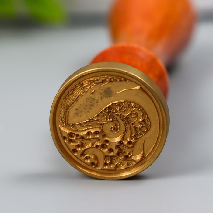 Печать для сургуча с деревянной ручкой Печать для сургуча с деревянной ручкой "Кит в океане" 9х3х3 см