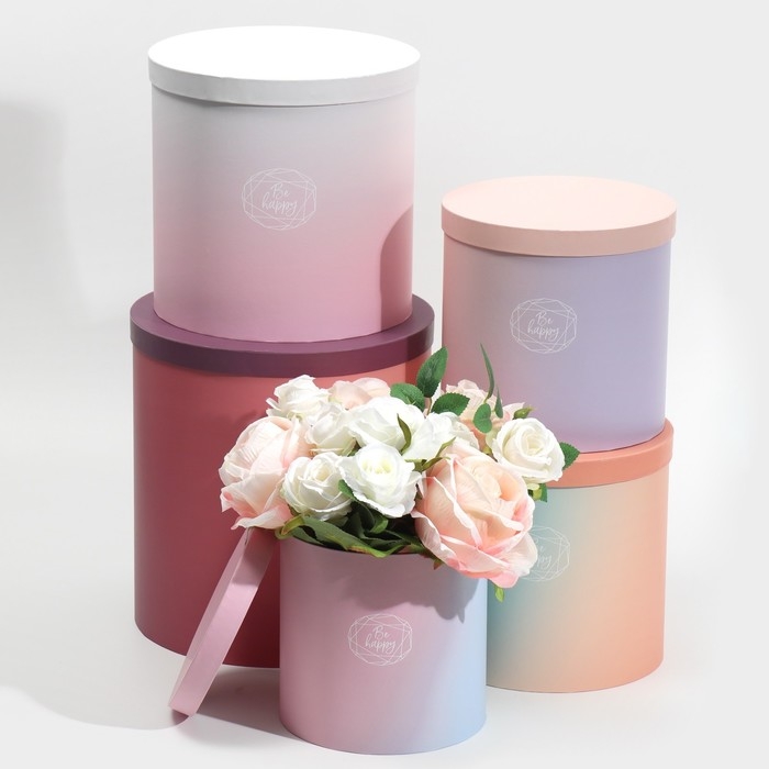 Набор круглых коробок 5 в 1, упаковка подарочная, &laquo;Пантон 08&raquo;, 23 х 23 х 25 ‒ 15 х 15 х 15 см