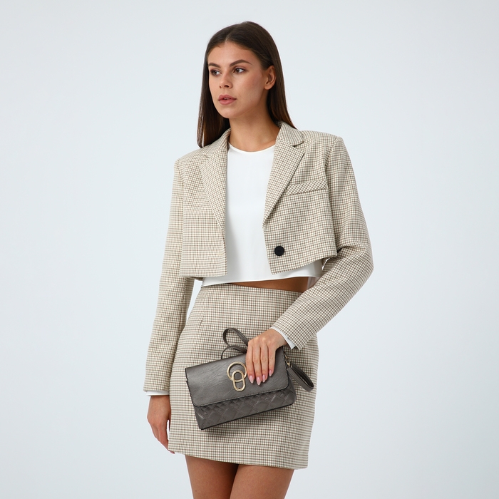 Сумка-клатч на магните, длинный ремень, цвет бронзовый