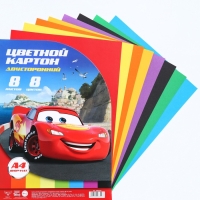 Картон цветной тонированный, А4, 8 листов, 8 цветов, немелованный, двусторонний, в пакете, 180 г/м&sup2;, Тачки