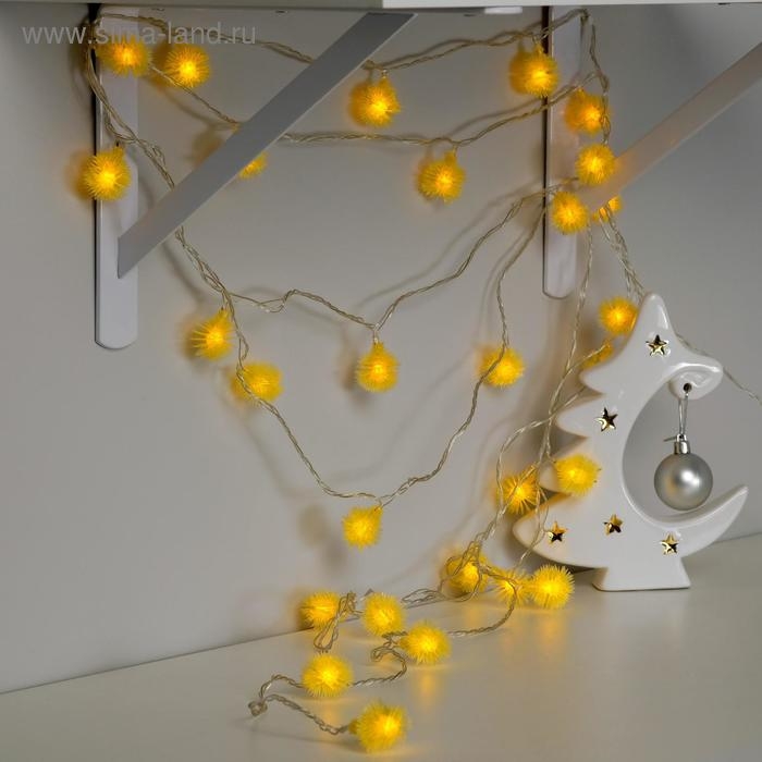 Гирлянда &laquo;Нить&raquo; 5 м с насадками &laquo;Ёжики жёлтые&raquo;, IP20, прозрачная нить, 30 LED, свечение жёлтое, 8 режимов, 220 В