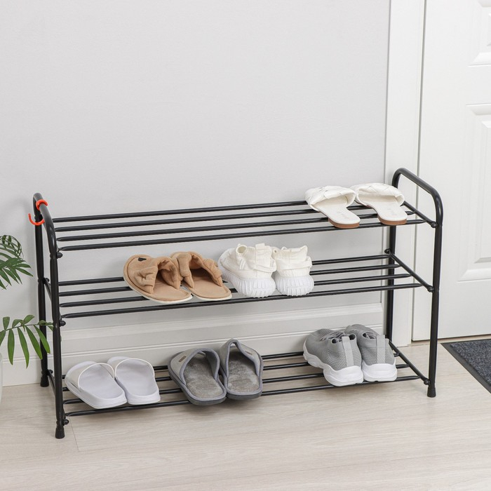 Подставка для обуви, 3 яруса, 87×30×48 см, цвет чёрный Подставка для обуви, 3 яруса, 87×30×48 см, цвет чёрный