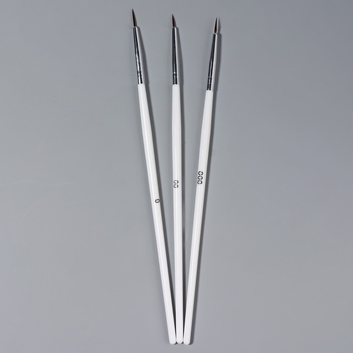 Набор кистей для дизайна ногтей, 3 шт, 18 см, цвет белый