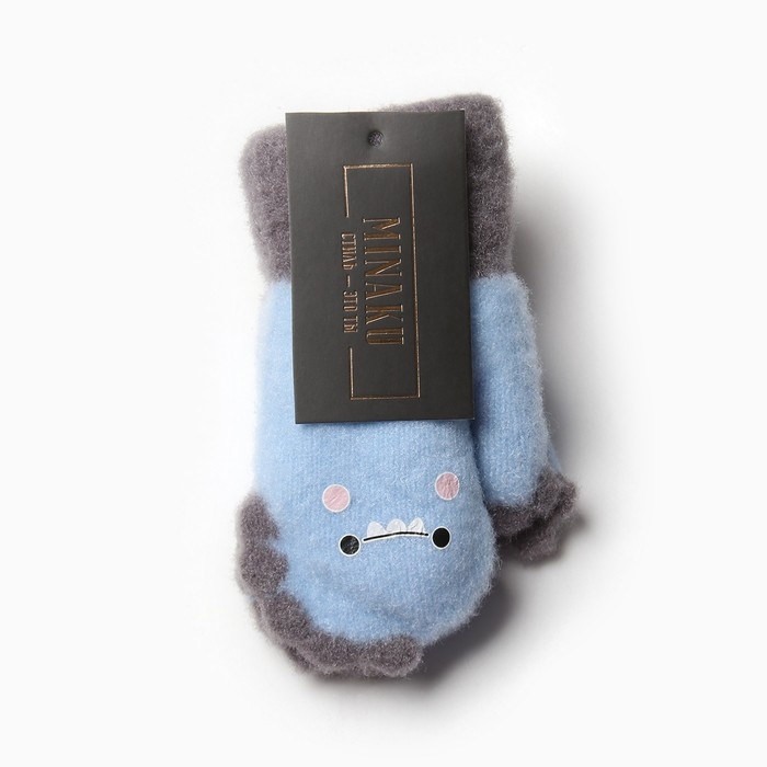 Варежки детские на иск.меху MINAKU динозавр 13 см голубой Варежки детские на иск.меху MINAKU динозавр 13 см голубой