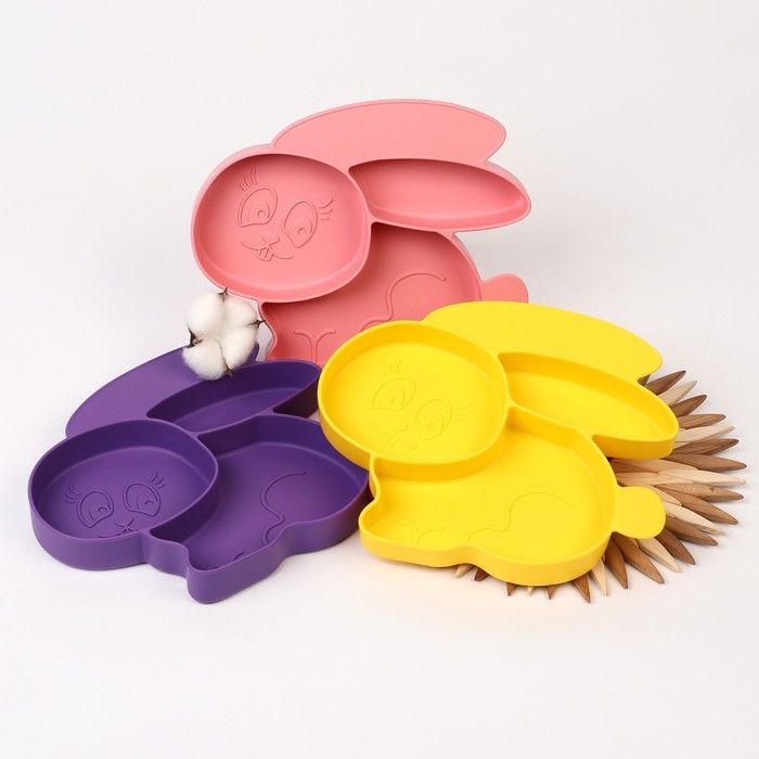 Силиконовая детская тарелка «Зайка» с секциями, цвет МИКС Силиконовая детская тарелка «Зайка» с секциями, цвет МИКС