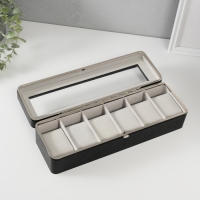 Шкатулка кожзам под часы 6 отделений "Чёрная" 9,5х30,5х8 см Шкатулка кожзам под часы 6 отделений "Чёрная" 9,5х30,5х8 см